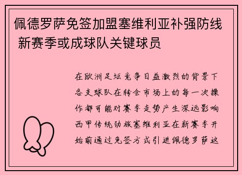 佩德罗萨免签加盟塞维利亚补强防线 新赛季或成球队关键球员 佩德罗萨免签加盟塞维利亚补强防线 新赛季或成球队关键球员